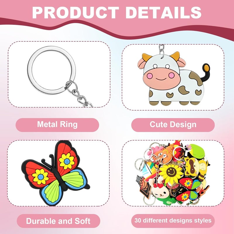 XITDW 30pcs thicken Cute Bulk Keychains,Non-Repeat Cartoon Key Chains Backpack Charms for Classroom Prizes Holiday Gifts Party Favors - Image 4